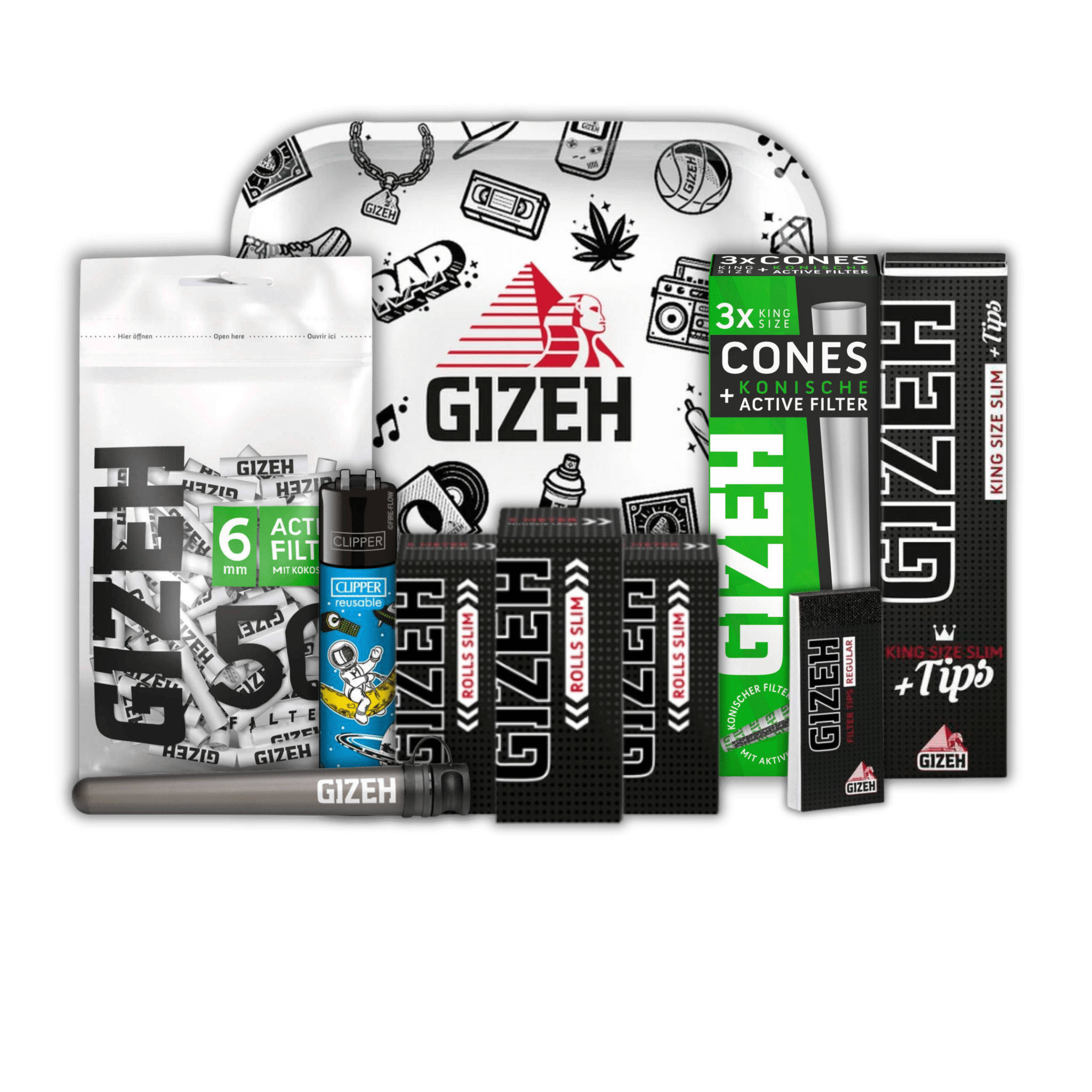 GIZEH Bundle Drehset mit Papers, Filtern, Tray und Tube