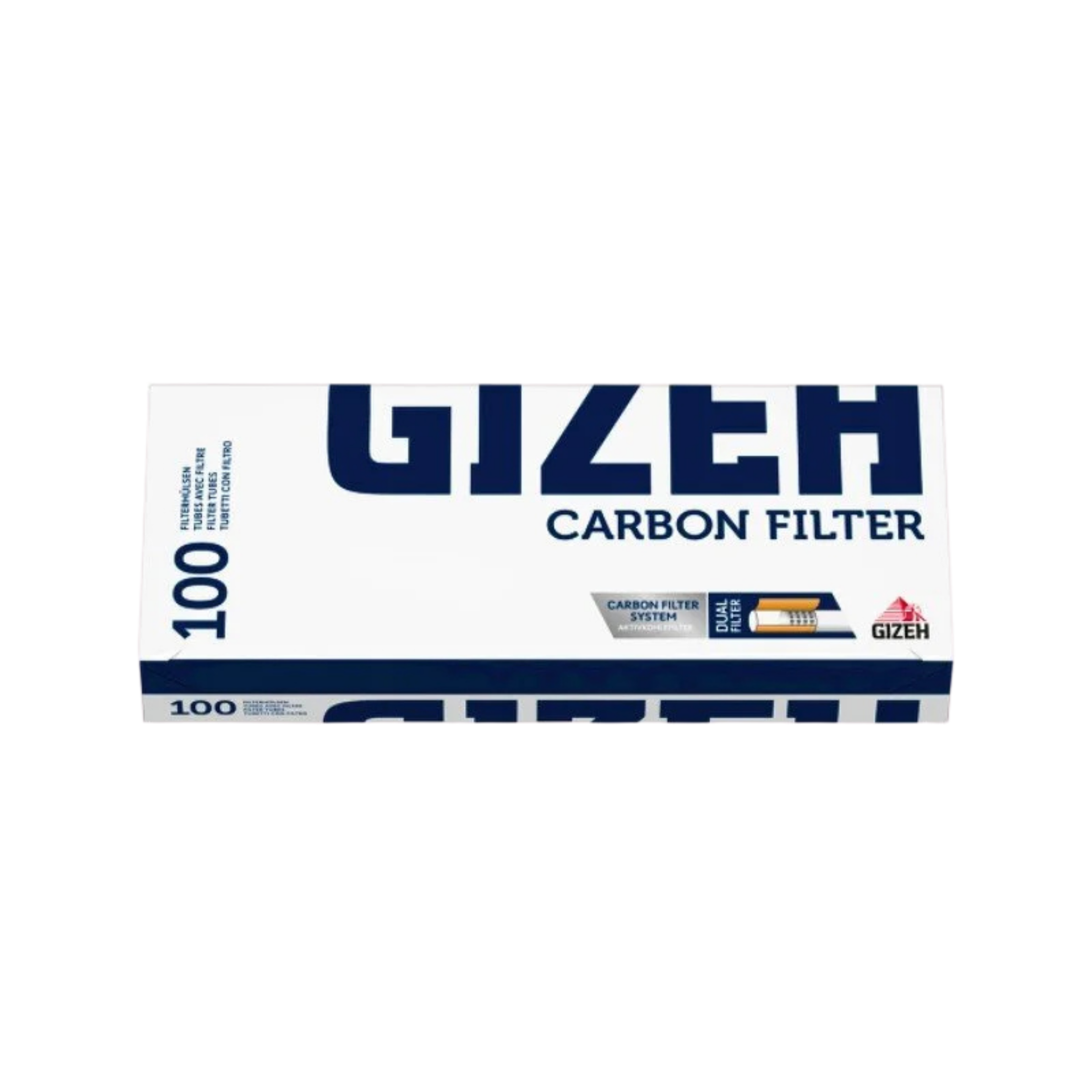 GIZEH Carbon Filterhülsen 100 Stück Box mit Aktivkohlefilter