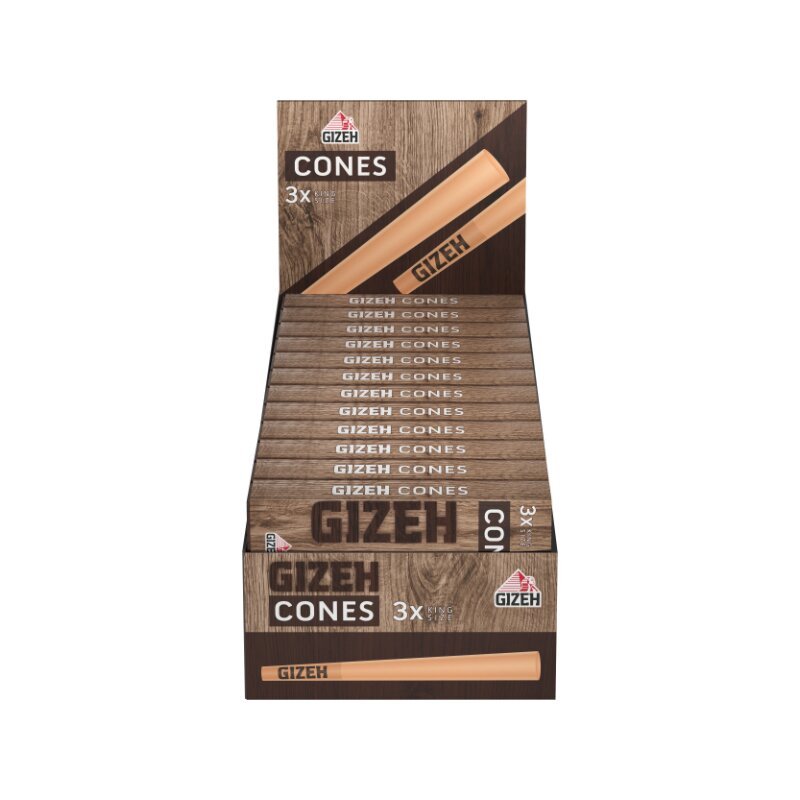 Display mit 24 Packungen GIZEH Cones Brown King Size 3 Stück