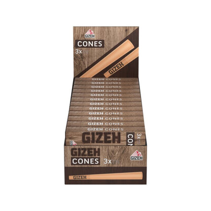Display mit 24 Packungen GIZEH Cones Brown King Size 3 Stück