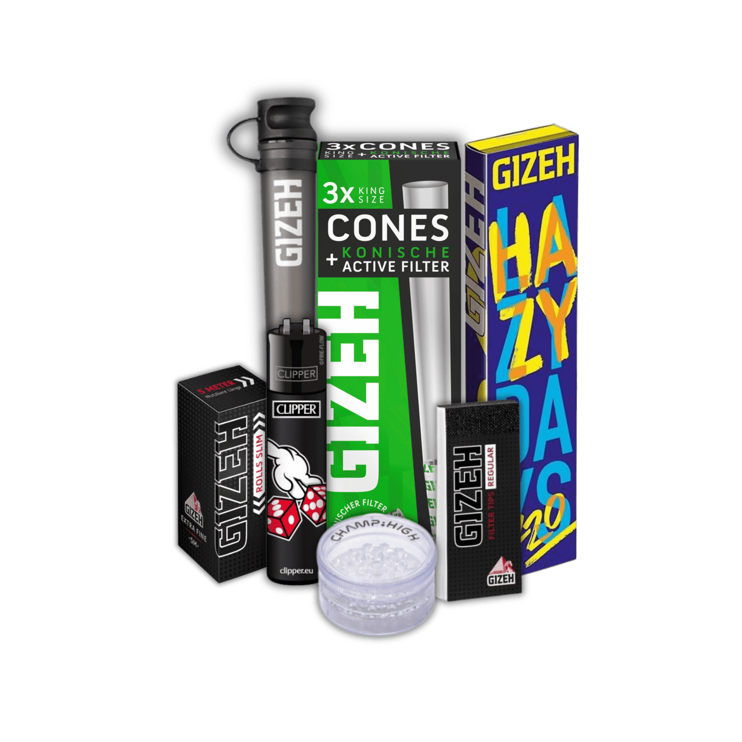 GIZEH Festival Pack Bundle mit Tube, Rolls, Cones und Grinder