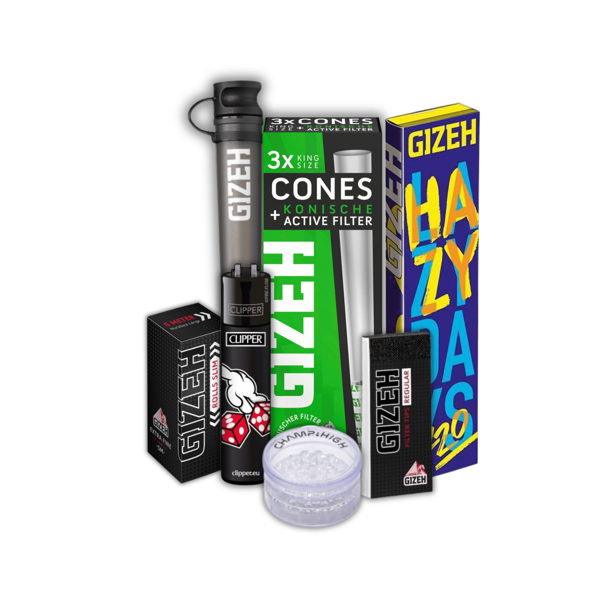 GIZEH Festival Pack Bundle mit Tube, Rolls, Cones und Grinder