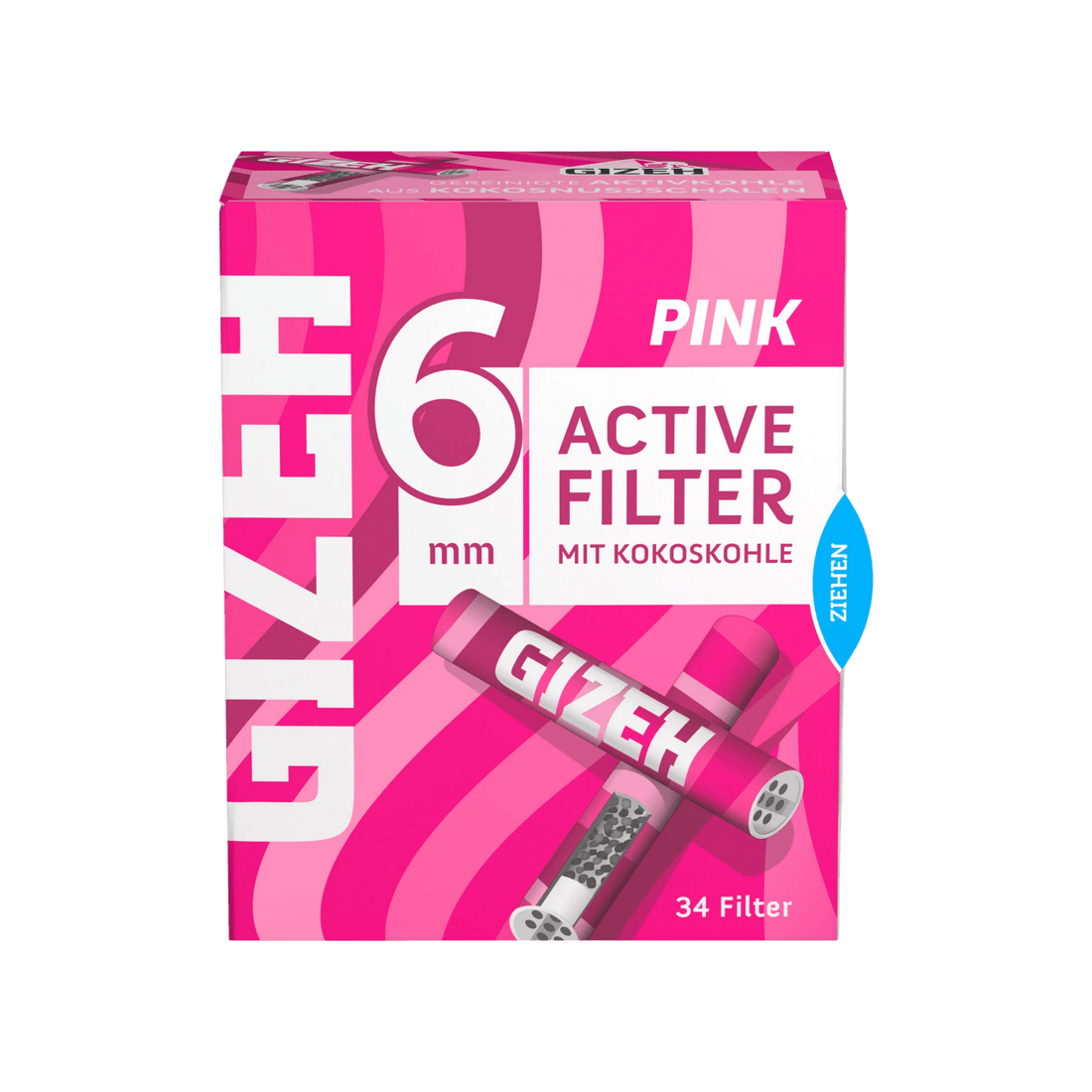 GIZEH Pink Active Aktivkohlefilter 6 mm 34 Stück Packung