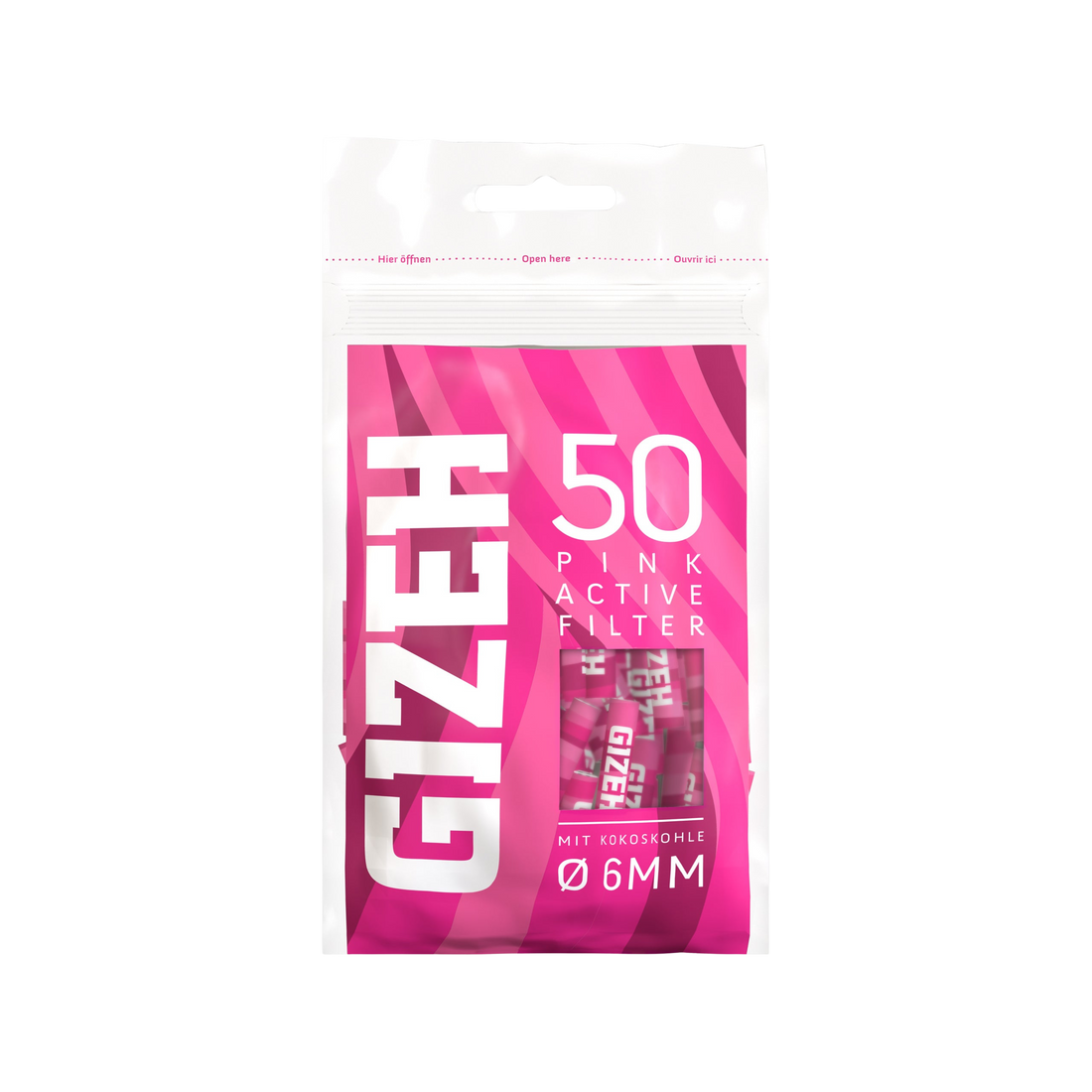 GIZEH Pink Active Aktivkohlefilter 6 mm 50 Stück Bag