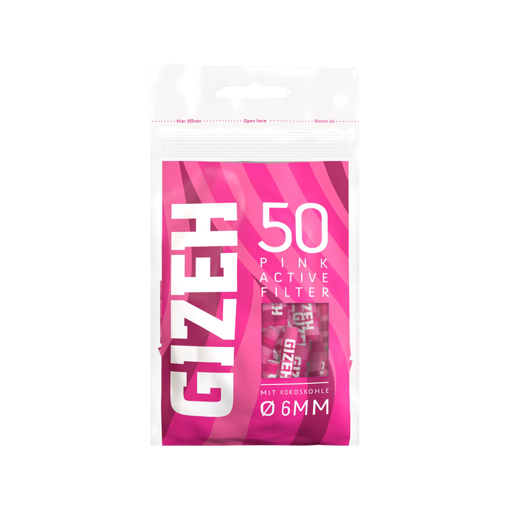 GIZEH Pink Active Aktivkohlefilter 6 mm 50 Stück Bag