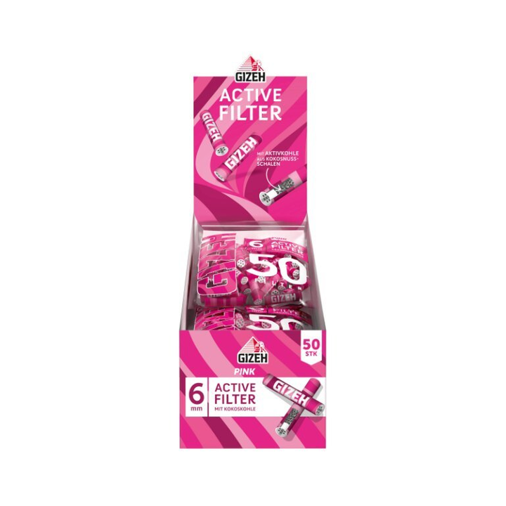 GIZEH Pink Active Filter 6 mm Display mit Beuteln
