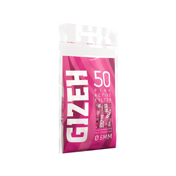 GIZEH Pink Active Aktivkohlefilter 6 mm schräge Ansicht
