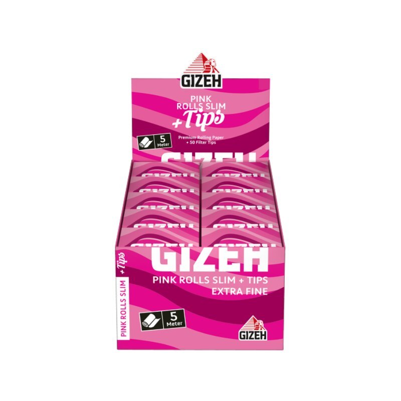 Display mit 20 Packungen GIZEH Pink Rolls Slim + Tips 5 m