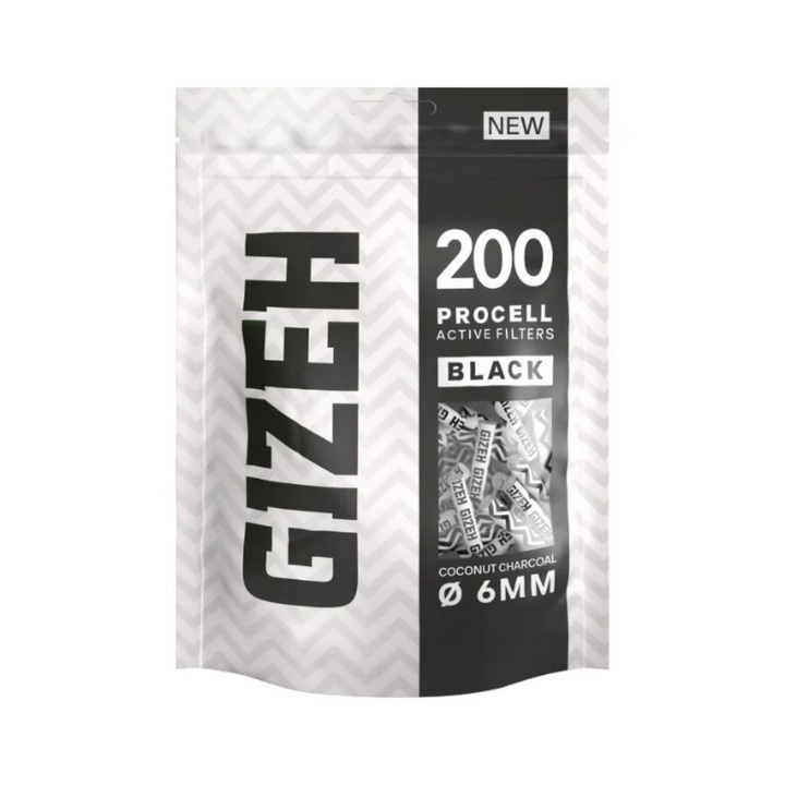 GIZEH ProCell Aktivkohlefilter 6mm Black, 200 Stück Bag