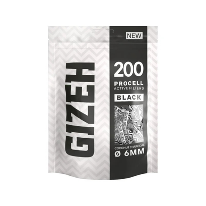 GIZEH ProCell Aktivkohlefilter 6mm Black, 200 Stück Bag