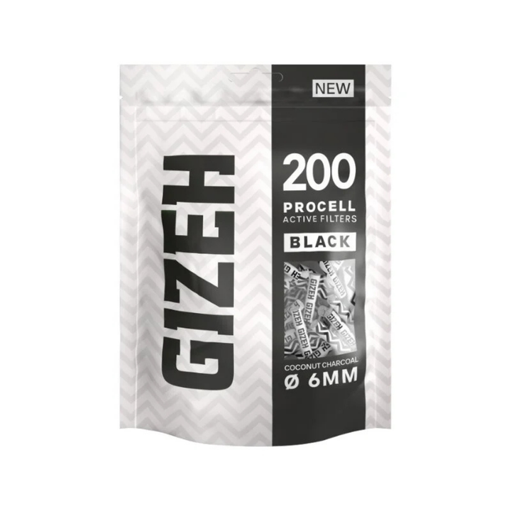 GIZEH ProCell Aktivkohlefilter 6mm Black, 200 Stück Bag