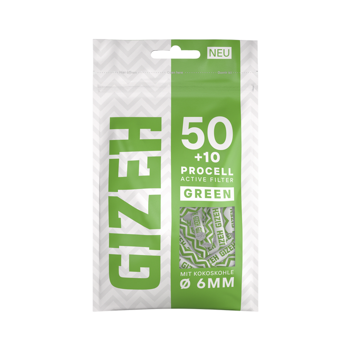 GIZEH ProCell Green 6mm Aktivkohlefilter Vorratspack mit 10 Beuteln à 50 Stück