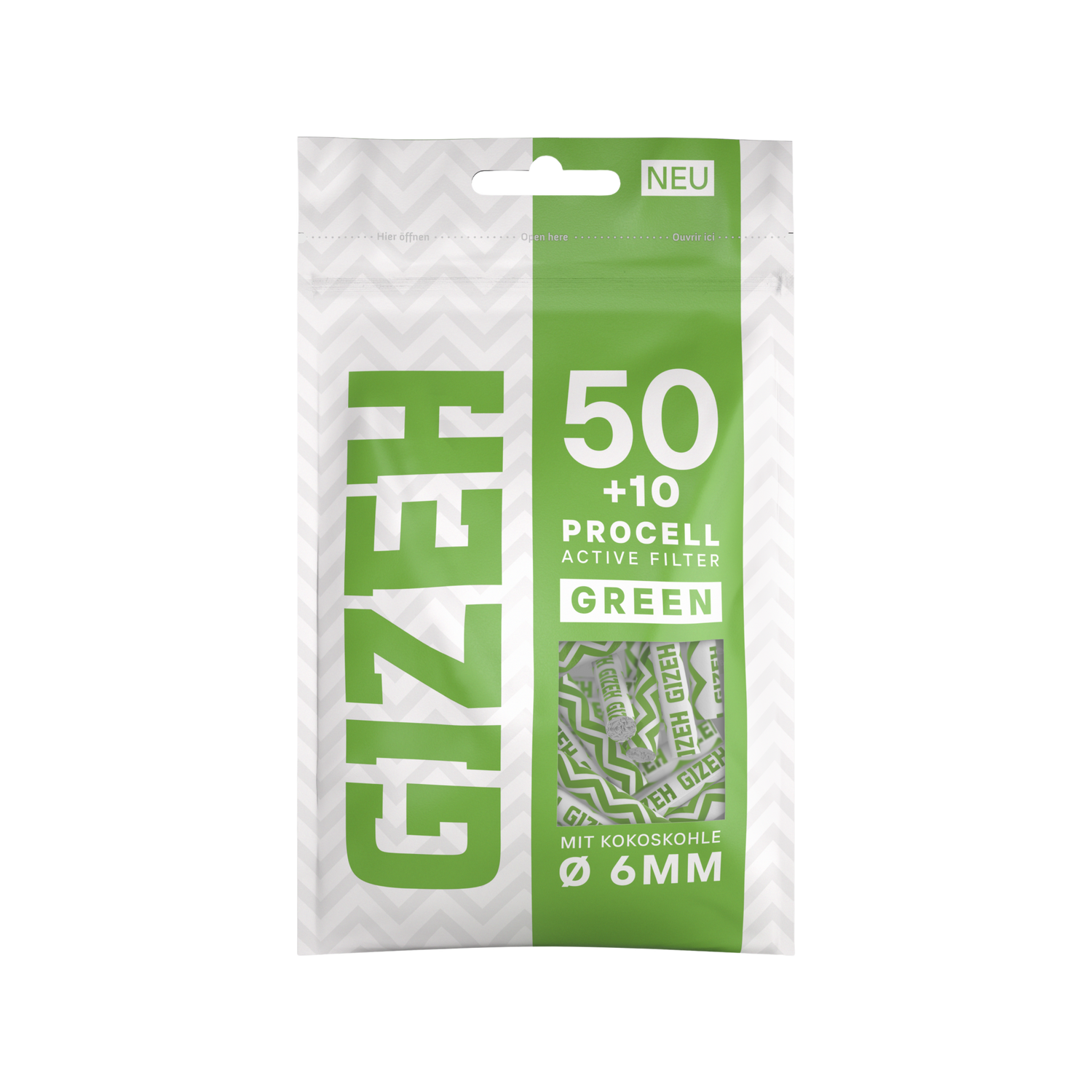 GIZEH ProCell Green 6mm Aktivkohlefilter Vorratspack mit 10 Beuteln à 50 Stück