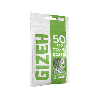 Ein Beutel GIZEH ProCell Green 6mm Active Filter mit 50 Aktivkohlefiltern