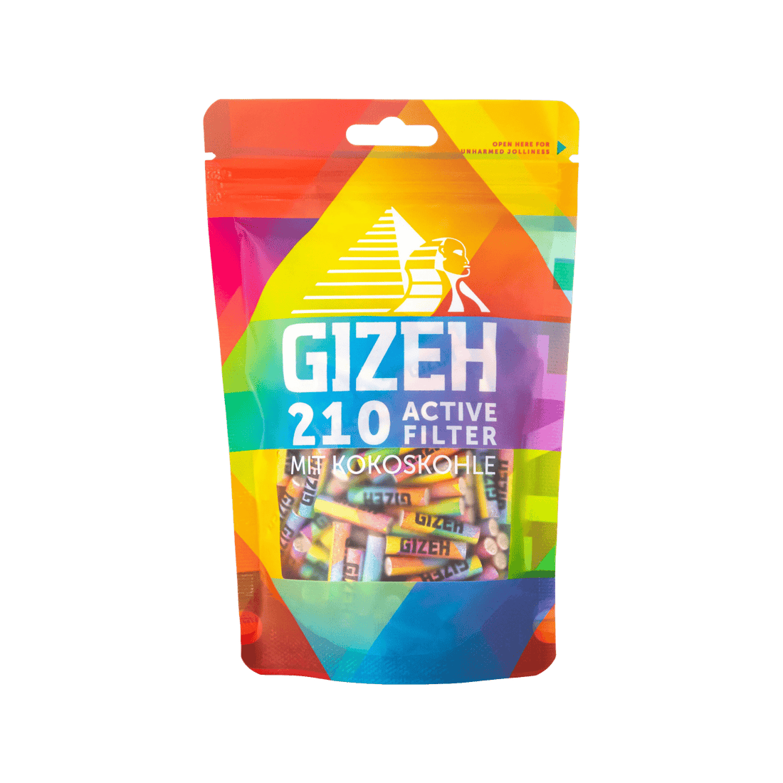 GIZEH Rainbow Active Aktivkohlefilter 6 mm 210 Stück Bag