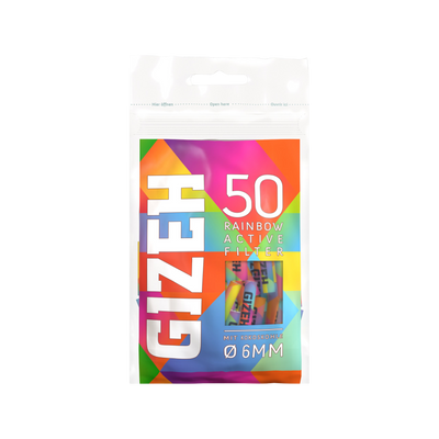 GIZEH Rainbow Active Aktivkohlefilter 6 mm 50 Stück Beutel