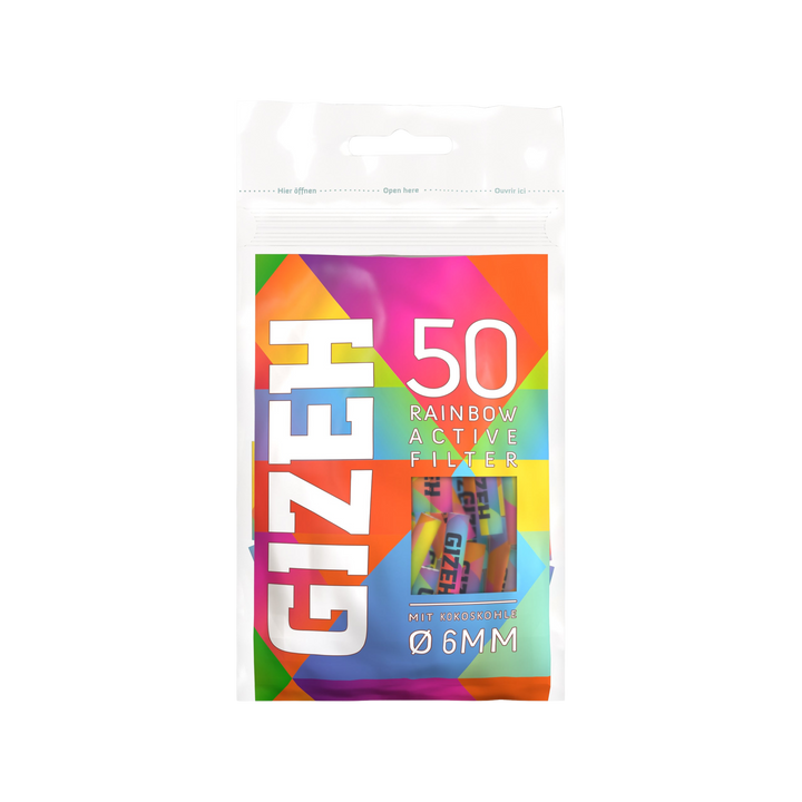 GIZEH Rainbow Active Aktivkohlefilter 6 mm 50 Stück Beutel