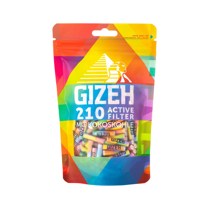 GIZEH Rainbow Active Aktivkohlefilter 6 mm 210 Stück Bag