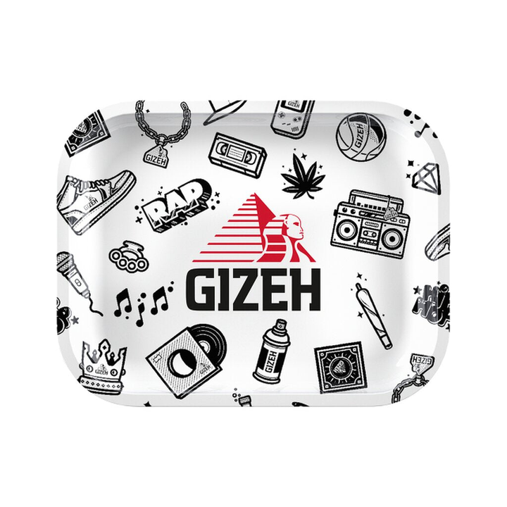 GIZEH Rolling Tray Comic white Small 18 x 14 cm aus Metall