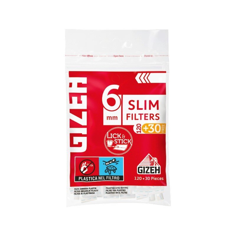 GIZEH Slim Filter 6mm Beutel mit 150 Filtern Vorderseite