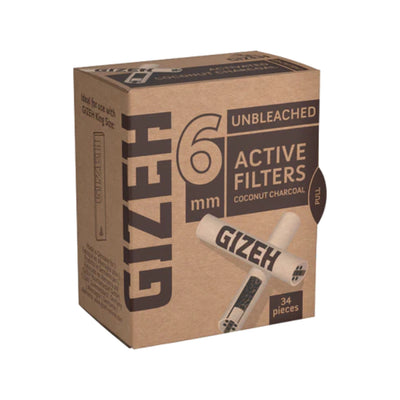 GIZEH Unbleached Active Filter 6 mm, 10 x 34 Stück – Aktivkohlefilter