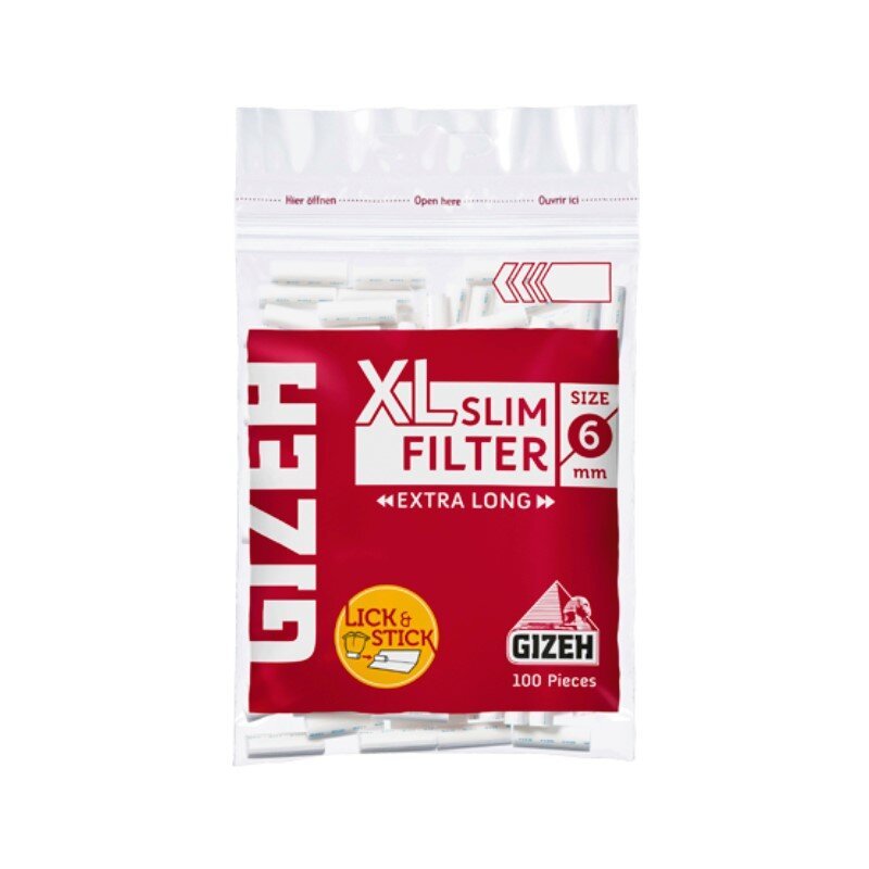 GIZEH XL Slim Filter 6mm extra lang im 100er Zip-Beutel