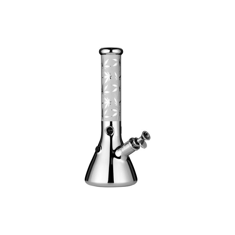 Glas Bong - Hemp Leaves - Silver - 35.5cm kaufen bei rauchwerk.ch