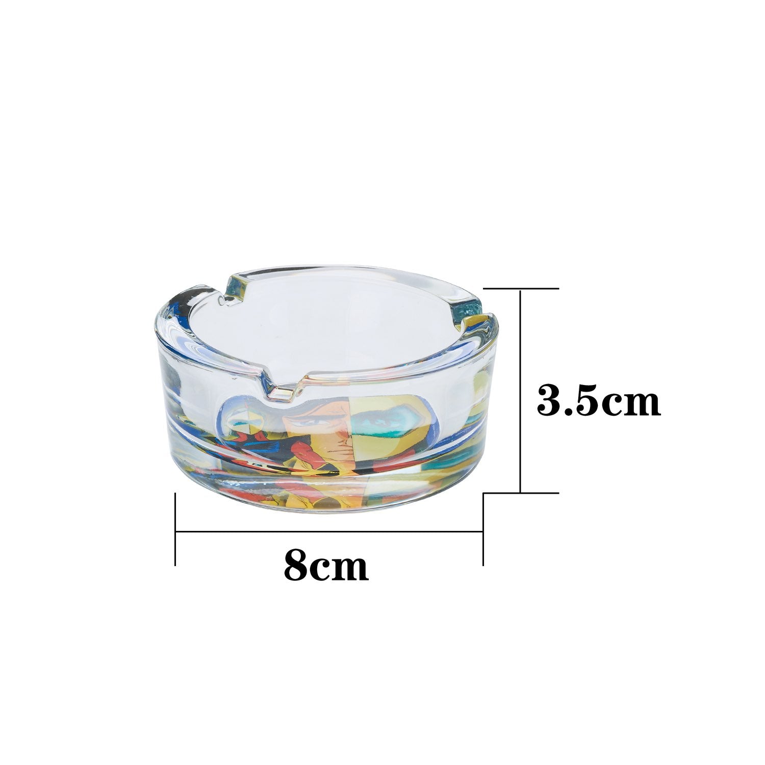 Detail des Goldorak-Motivs auf rundem Glasaschenbecher