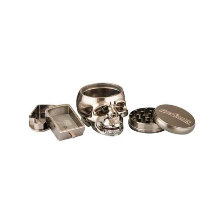 Grinder 4-teilig, 55 mm, Skull Silber – Mühle für Kräuter und Tabak
