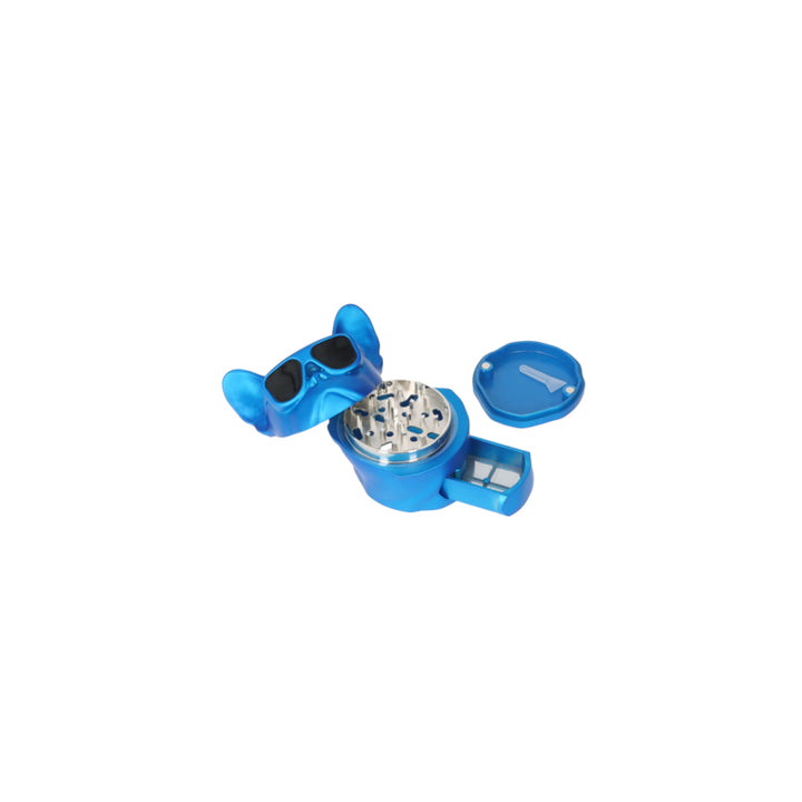Grinder 4-teilig, Hund mit Brille, Blau – Mühle für Kräuter und Tabak