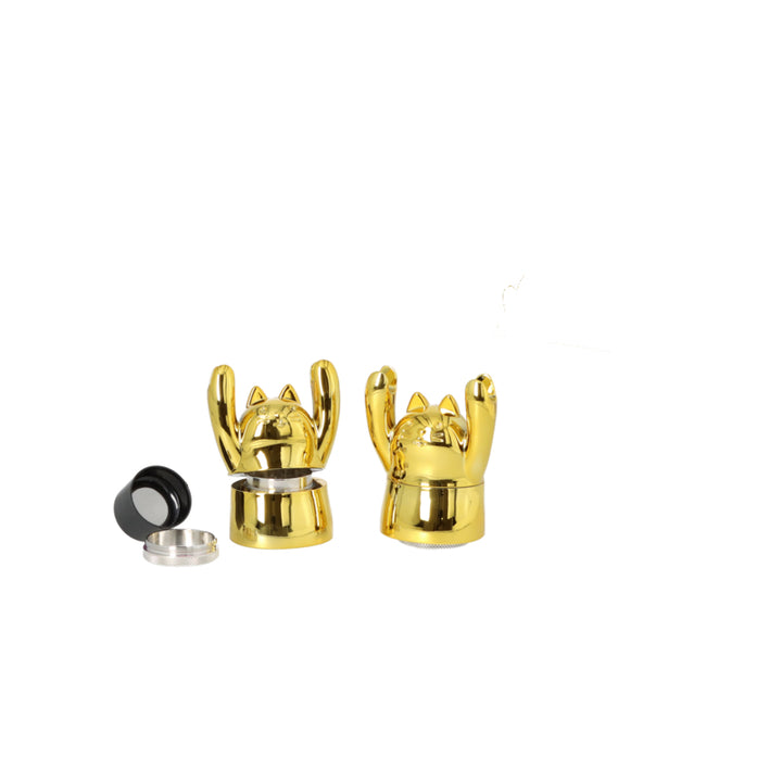 Super Heroes Grinder Gold mit Katzenmotiv und Handyhalterung, 4-teilig, Ø 45 mm
