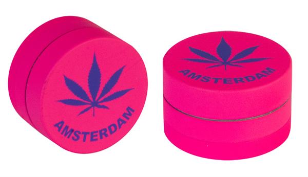 Alu-Grinder Pink mit Hanfblatt, 3-teilig, 40 mm – Kräutermühle