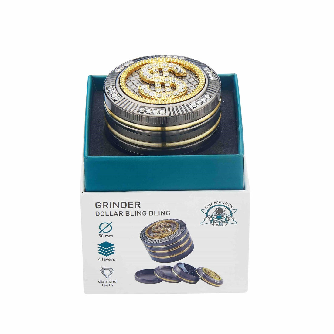 Grinder Bling Bling Dollar - 50mm - 4 Layers kaufen bei rauchwerk.ch