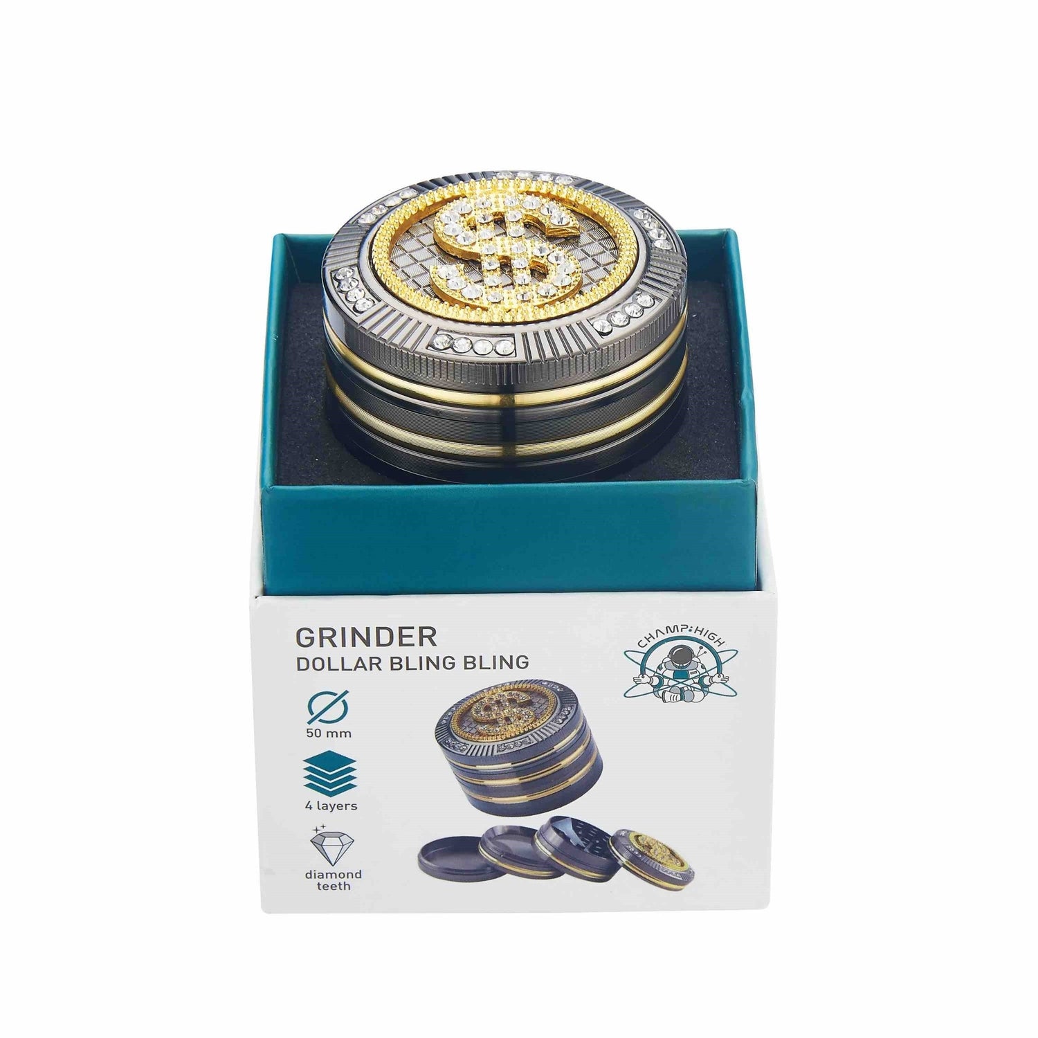 Grinder Bling Bling Dollar - 50mm - 4 Layers kaufen bei rauchwerk.ch