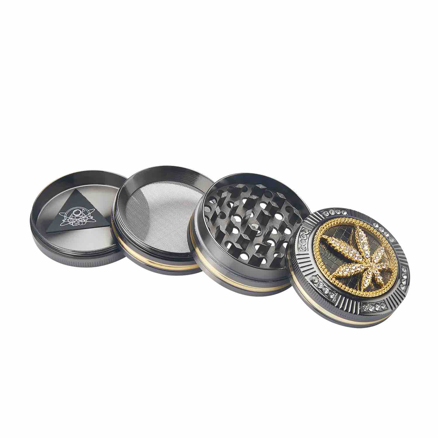 Grinder Bling Bling Leaf - 50mm - 4 Layers kaufen bei rauchwerk.ch