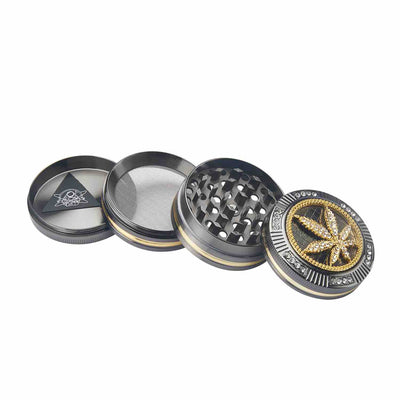 Grinder Bling Bling Leaf - 50mm - 4 Layers kaufen bei rauchwerk.ch