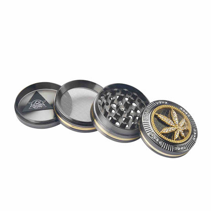Grinder Bling Bling Leaf - 50mm - 4 Layers kaufen bei rauchwerk.ch