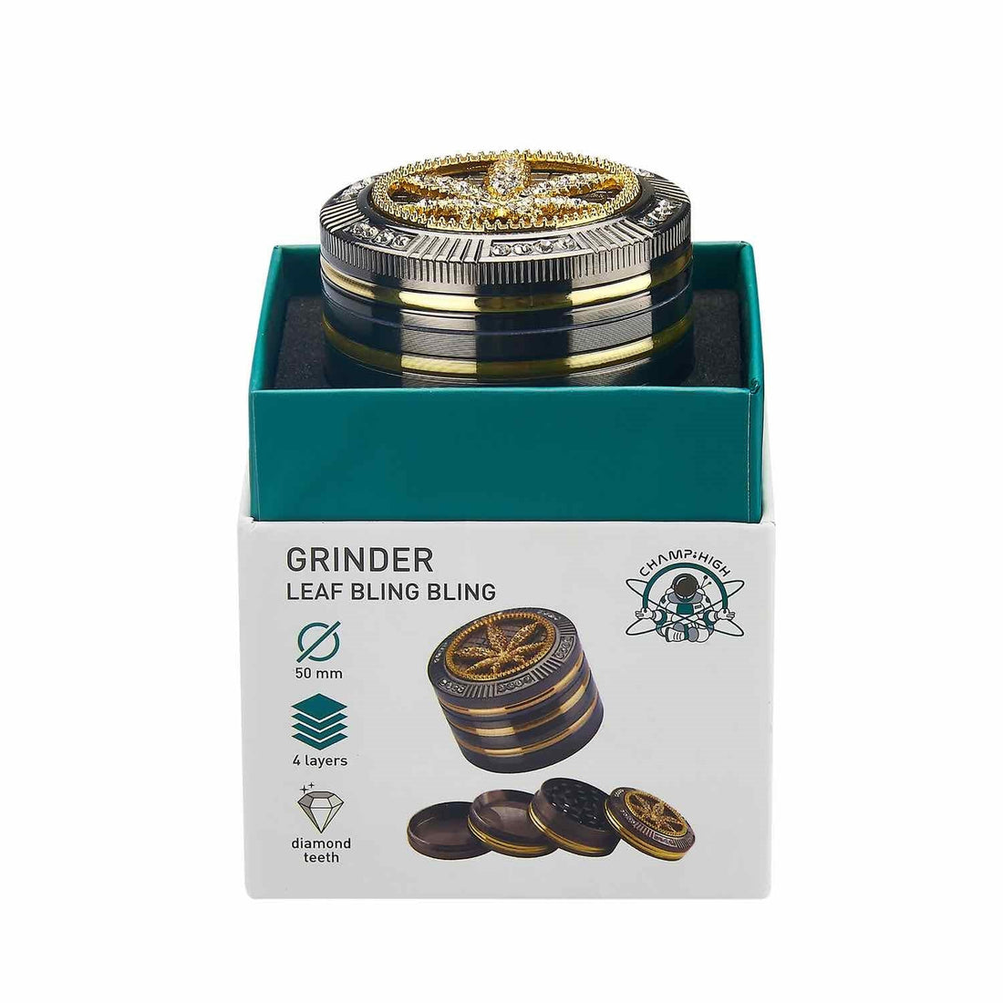 Grinder Bling Bling Leaf - 50mm - 4 Layers kaufen bei rauchwerk.ch