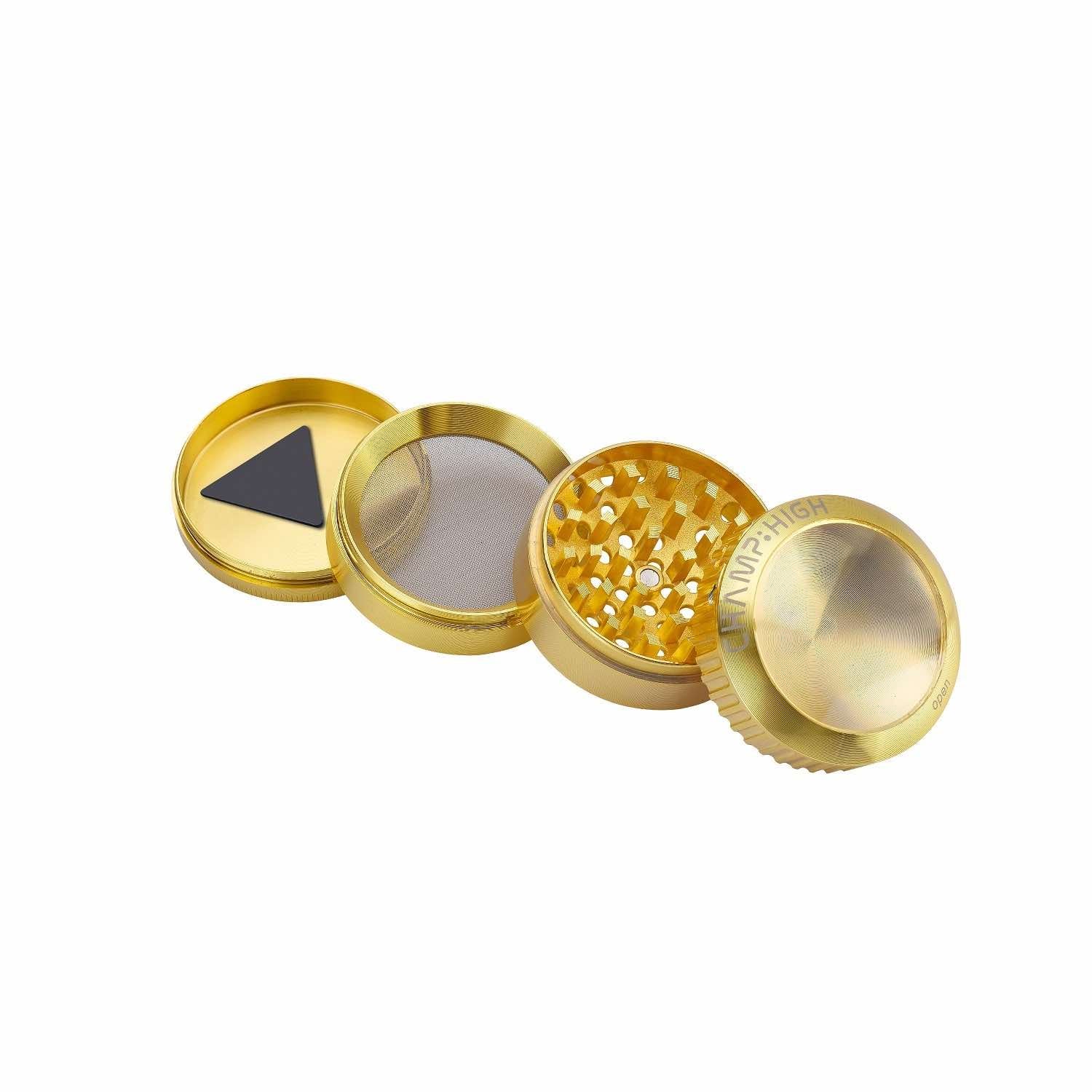 Grinder Magnifier Gold mit Lupe und Staufach - 50mm - 4 Layers kaufen bei rauchwerk.ch