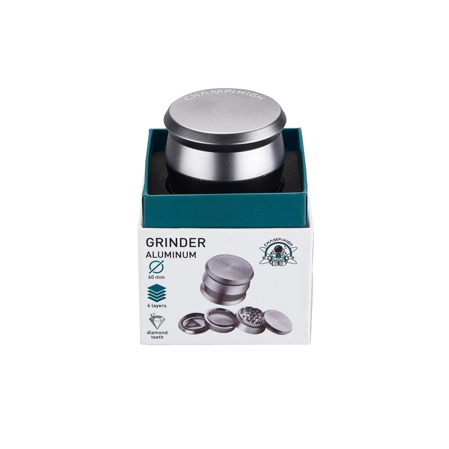 Grinder Matt Silver - 60mm - 4 Layers kaufen bei rauchwerk.ch