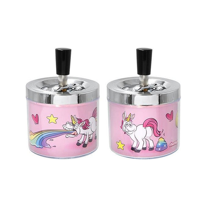 Drehaschenbecher Unicorn aus Metall mit Drehdeckel
