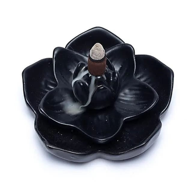 Rückfluss Räucherschale Lotus Blume aus Keramik, Frontansicht