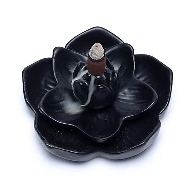 Rückfluss Räucherschale Lotus Blume aus Keramik, Frontansicht