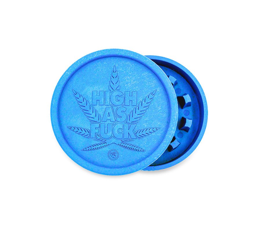 Blauer Hemp Grinder „High as Fuck“, 55 mm, 2-teilig
