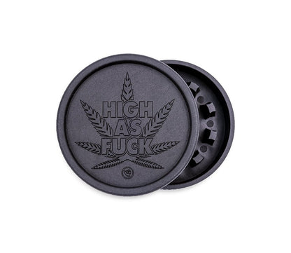 Schwarzer Hemp Grinder „High as Fuck“, 55 mm, 2-teilig