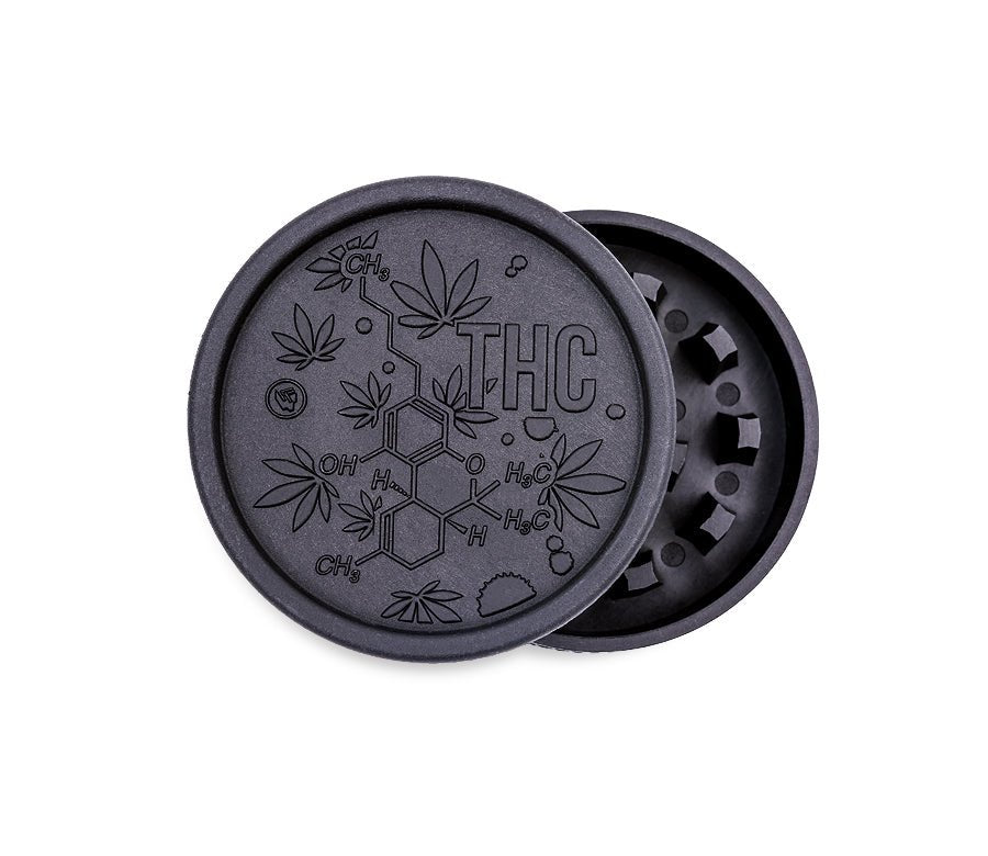 Schwarzer Hemp Grinder THC Molecule, 55 mm, 2-teilig