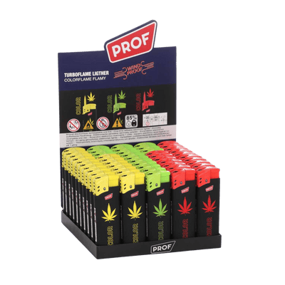 Hemp Leaf Turboflame Display mit ca. 50 Multicolor-Feuerzeugen