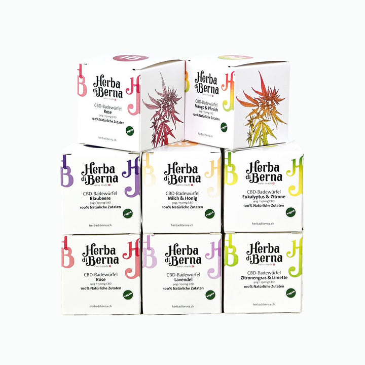 Herba di Berna CBD Badewürfel Sortiment mit 8 Packungen