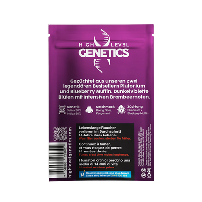 Rückseite Plush Berry 2g mit CBD- und THC-Werten