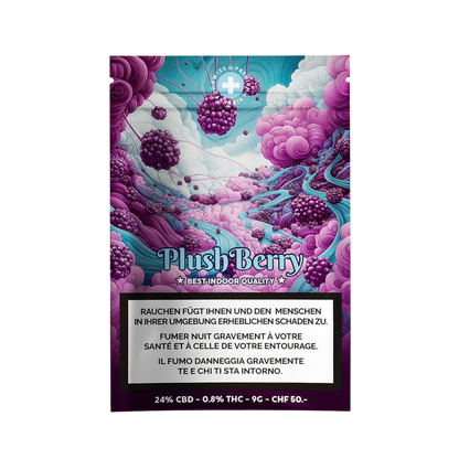 High Level Genetics Plush Berry Indoor CBD Blüten 9g Packung